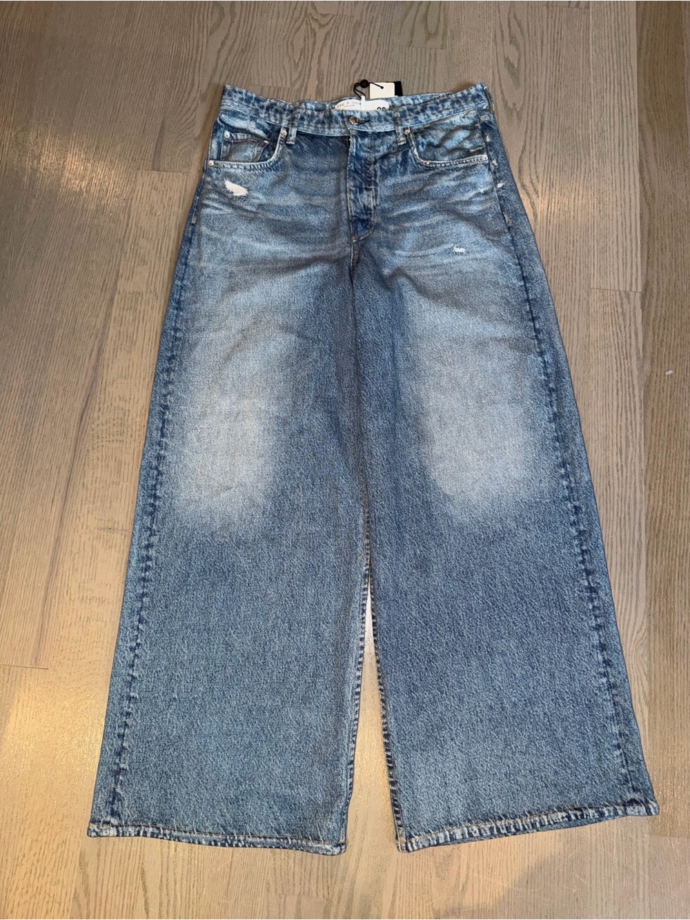rag & bone Distressed Wide-Leg Jeans - Light Blue